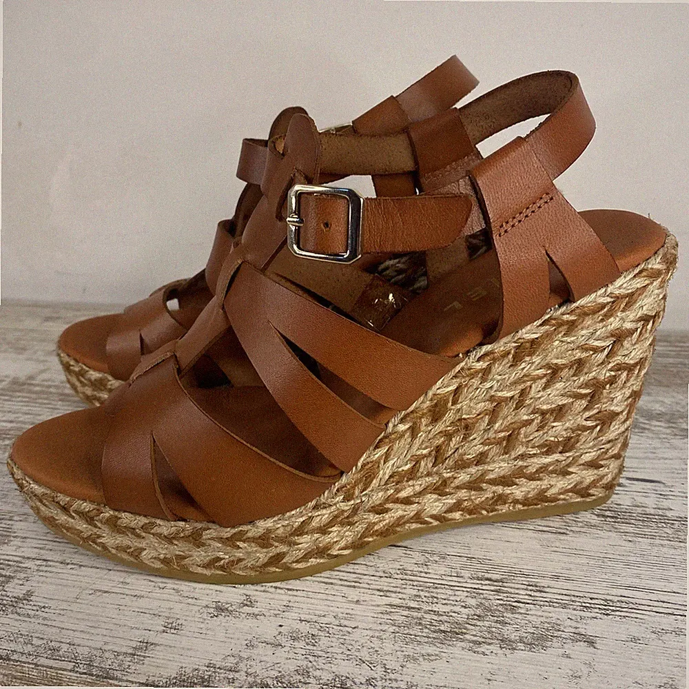 Daniel Keilabsatz Espadrilles Riemchen Gladiator Braun Sandalen Größe UK 5,5 EU 39