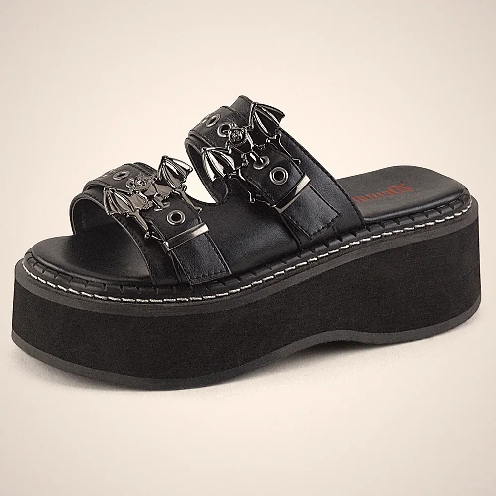 DemoniaCult Damen Gothic Lolita Plateau-Sandalen Emily-100 vegan schwarz