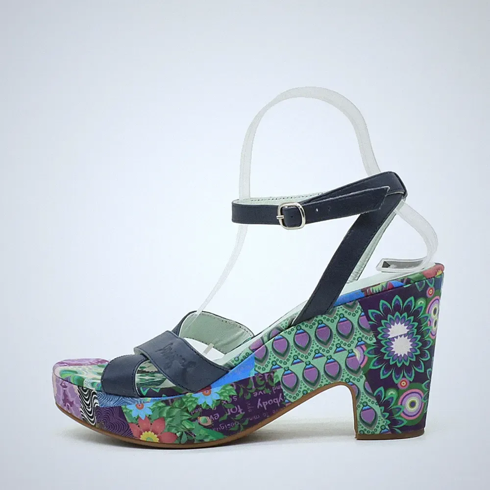 Desigual Damen Sandalen EU 41 Floral Plateau marineblau/bunt Boho Collection