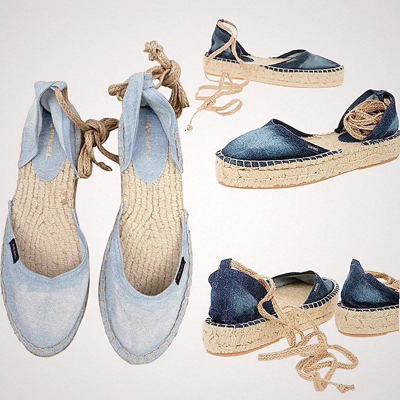 Diesel Espadrillas Rags Damen Sandalen Denim Schnürschuhe Freizeit Sommer Slipper Schuhe