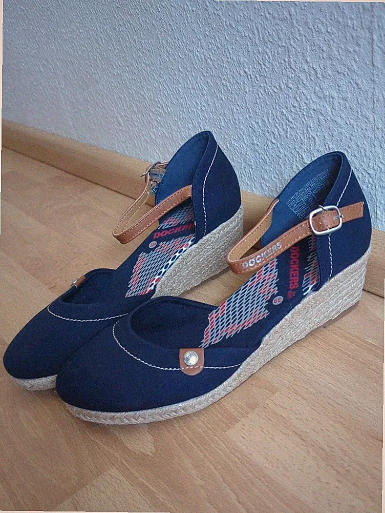 Dockers by Gerli Damen Schuhe Sandalen mit Keilabsatz blau Größe 39 Sandaletten