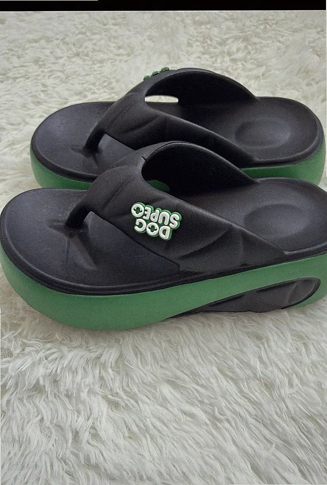 Dog Sugo Damen Zehentrenner schwarz/grün Keilabsatz rutschfest 39-40