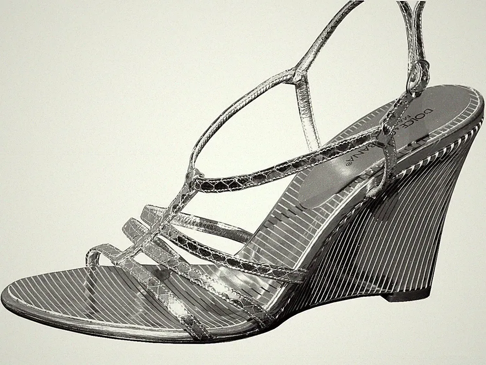 Dolce & Gabbana D&G HIGH HEELS Keil Sandalette Wedges Lederschuhe Schuhe Silber
