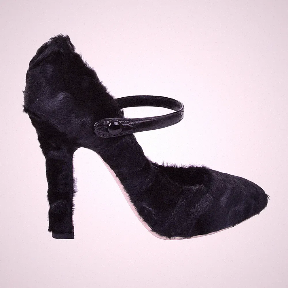 DOLCE & GABBANA Pelz Leder Mary Jane Pumps Heels Schuhe Schwarz 38 8