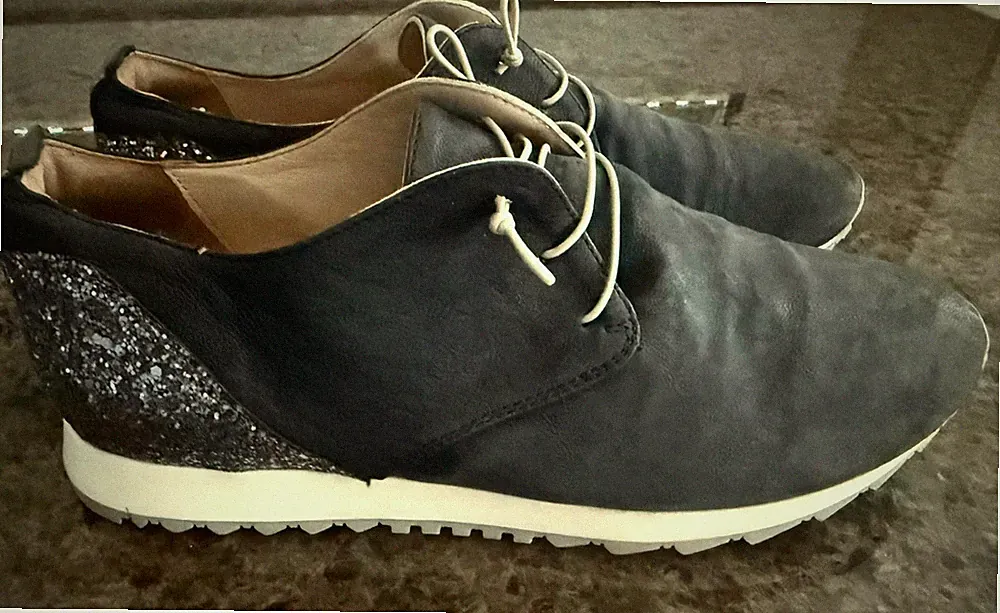 Donna Carolina Sneaker Gr. 40 Leder Anthrazit Keilabsatz Glitzer Einlegesohle