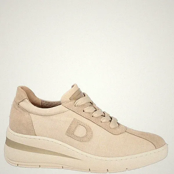 Donna Serena Frau Turnschuhe aus Leder und Stoff Hanf, Wedges - Bei (Beige)
