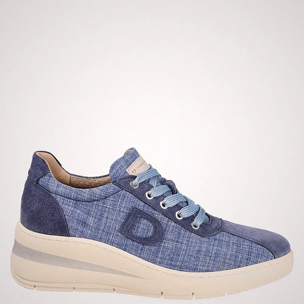 Donna Serena Sneaker Jeans mit Keilabsatz 5 cm – Leder & Hanf-Textil
