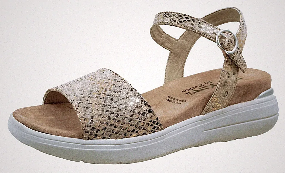 Dorking Rock Sandalen Damen Keilabsatz Leder Gold D8516 - Stil Und Komfort
