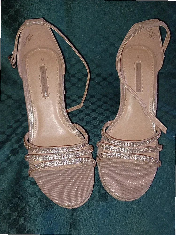 Dorothy Perkins Damen-Schuh, Sandalette, Damen, 10 cm Keilabsatz, mit Glitzer