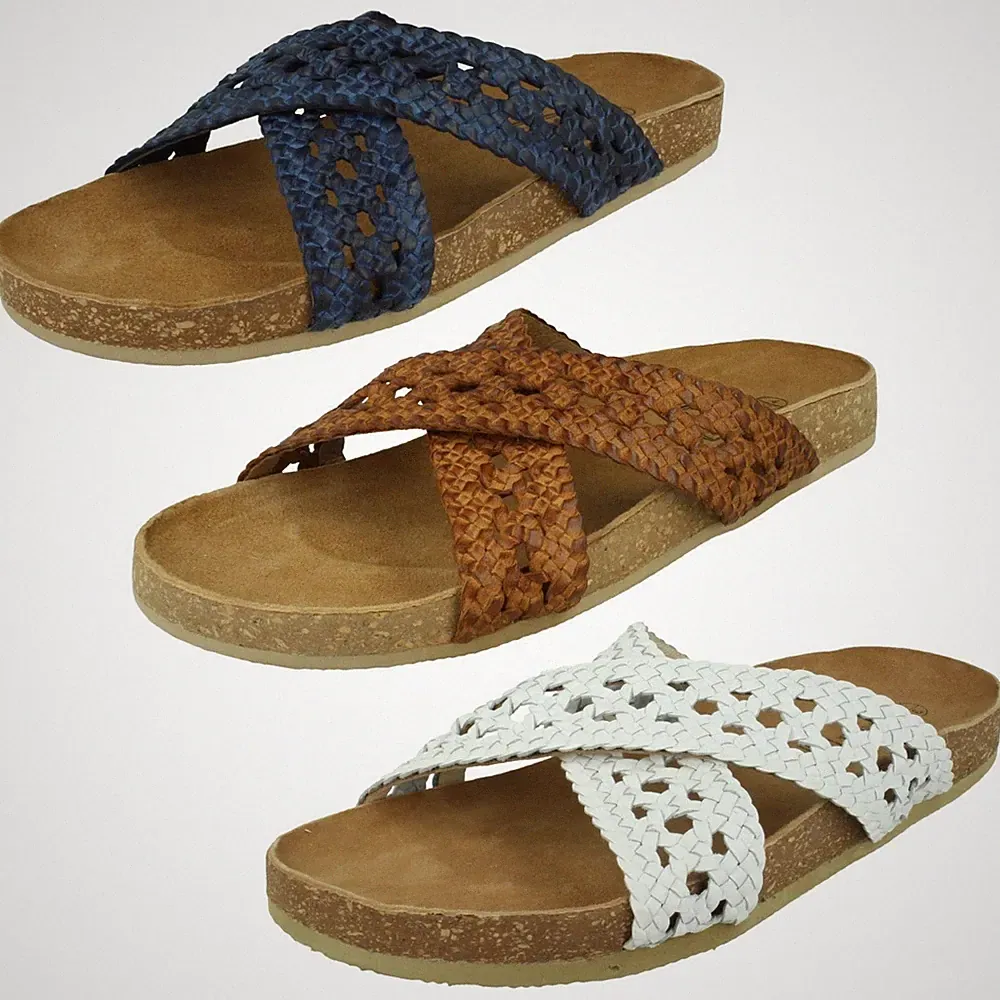 Down To Earth F0R0429 Damen Leder X Riemen Mule Sandalen
