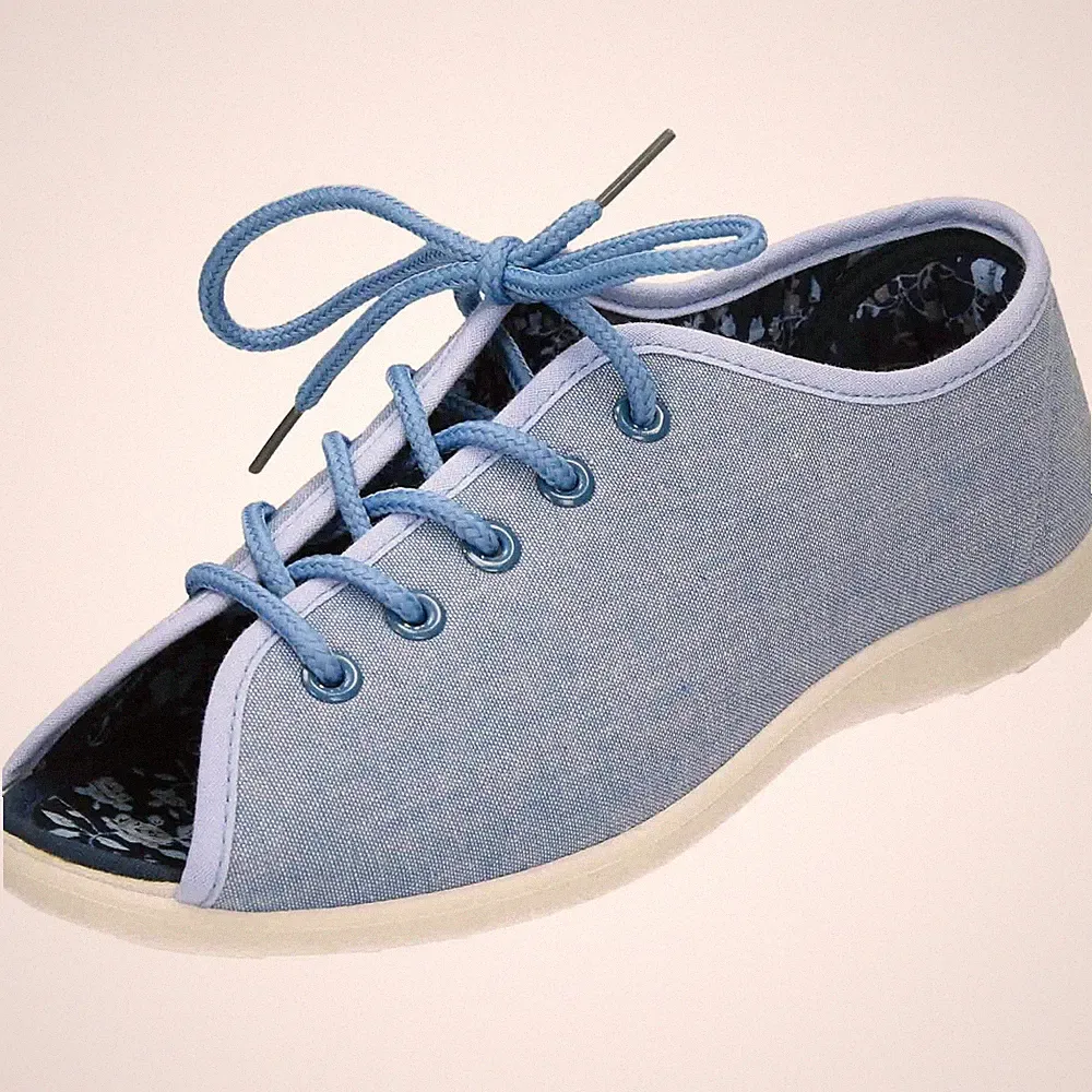 Dr. Keller offene Zehenpartie Slipper Schnürschuh niedriger Keilabsatz flach Blumenmuster bequem blau Sandalen