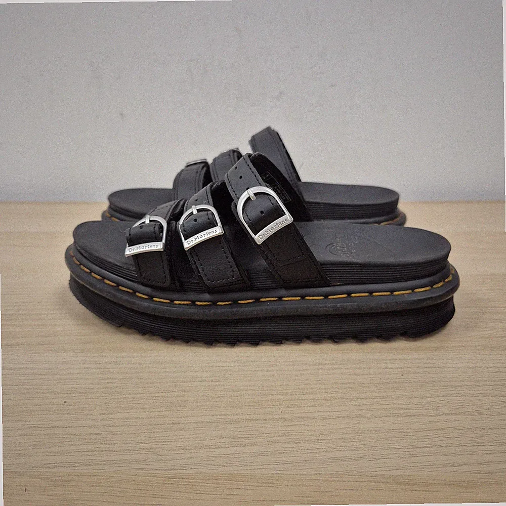 Dr. Martens Blaire Pantoletten Sandalen UK 5 schwarz Leder dreifache Schnalle Plateau #2