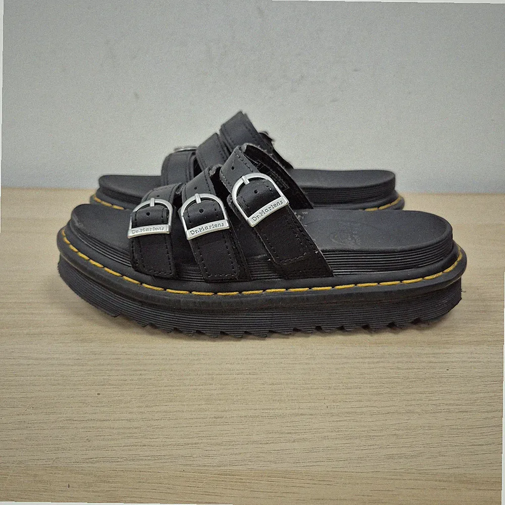Dr. Martens Blaire Pantoletten Sandalen UK 5 schwarz Leder dreifache Schnalle Plateau #3
