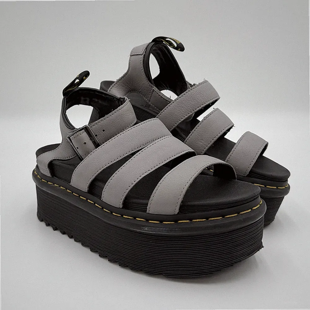 Dr Martens Blaire Quad Chunky Plateau Sandalen Grau Leder UK 6 EU 39