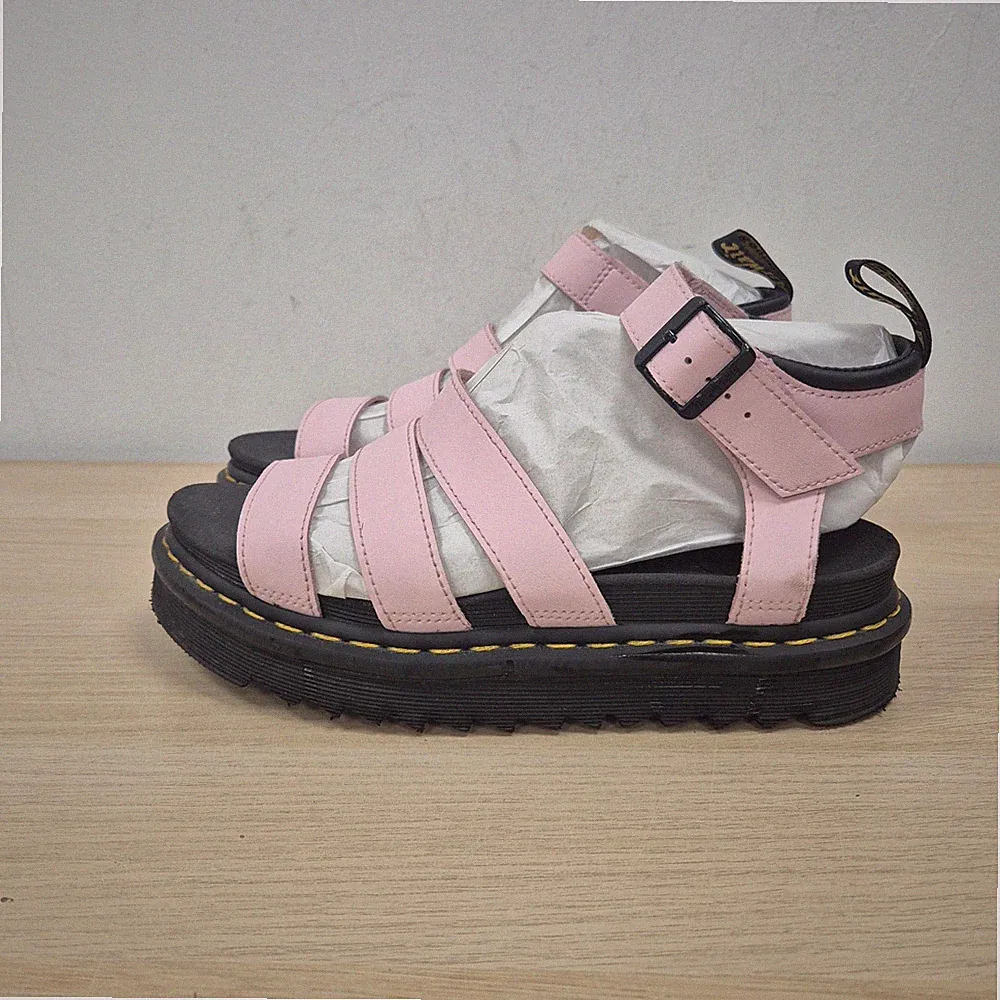 Dr. Martens Blaire rosa Leder klobige Plateau leichte Sandalen Größe UK 7