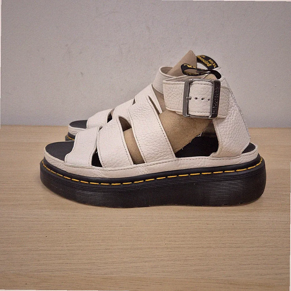 Dr. Martens Clarissa weiße klobige Leder-Gladiator-Keilsandalen Größe UK 6