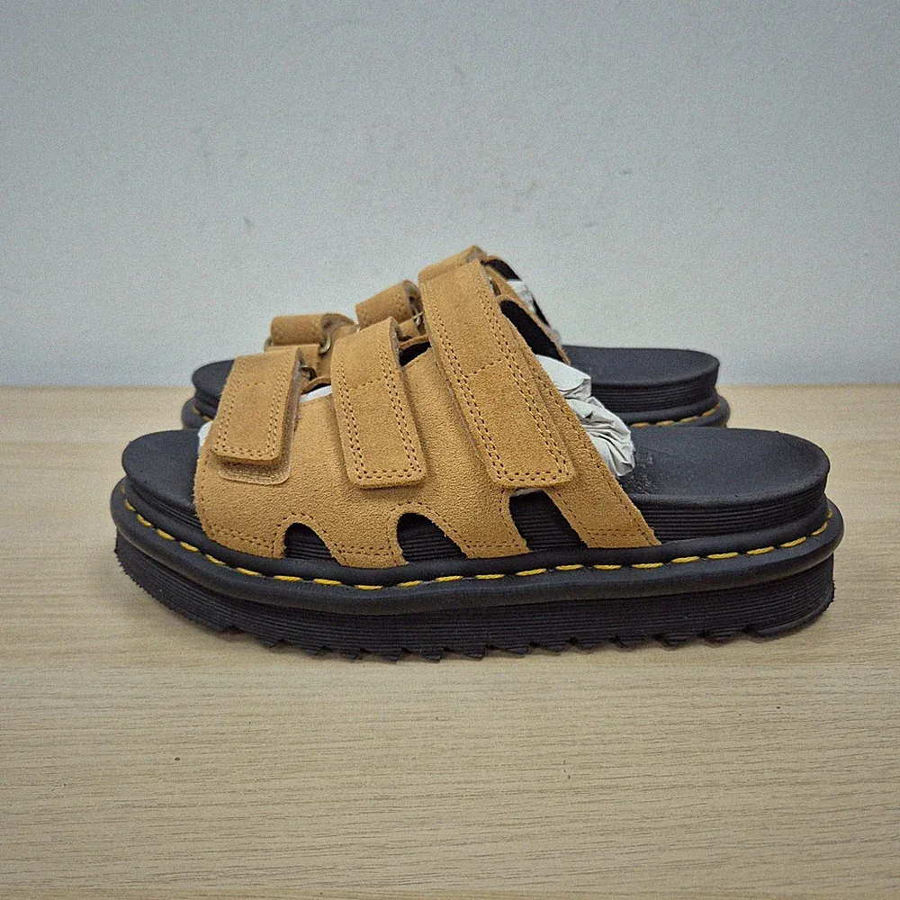Dr. Martens Raine Slide braune klobige Wildleder-Plateausandalen Größe UK 6