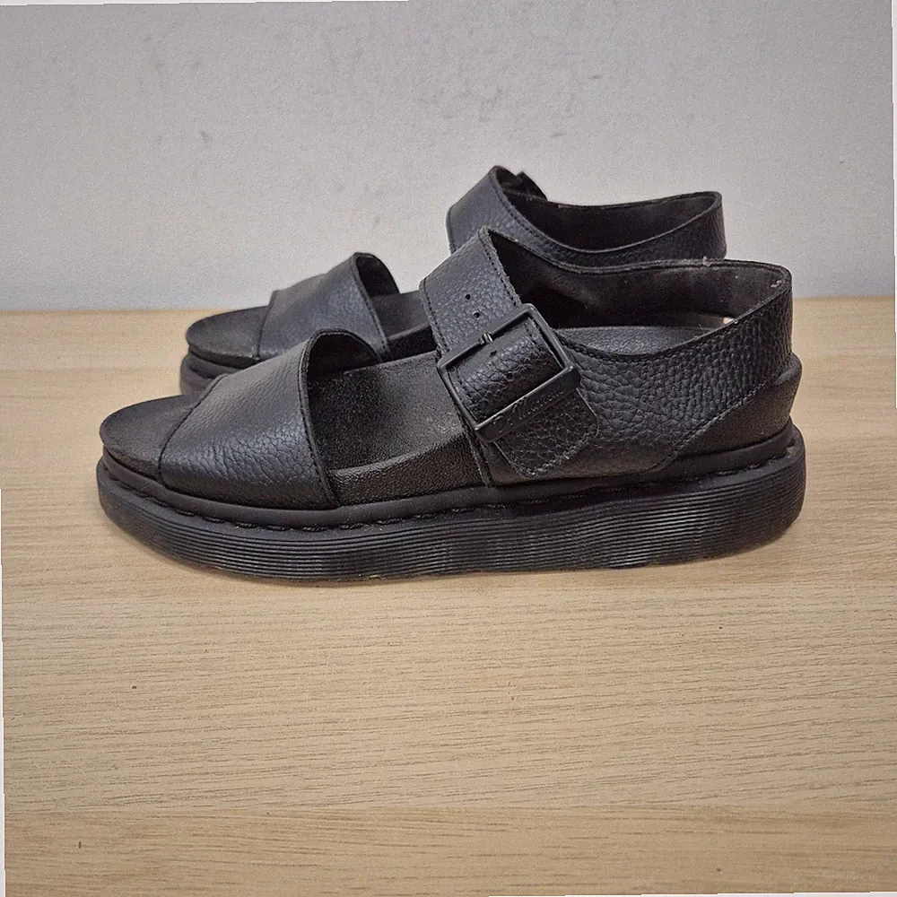 Dr. Martens Romi Keilabsatz schwarz Mono Leder klobig Sommer Sandalen Größe UK 6