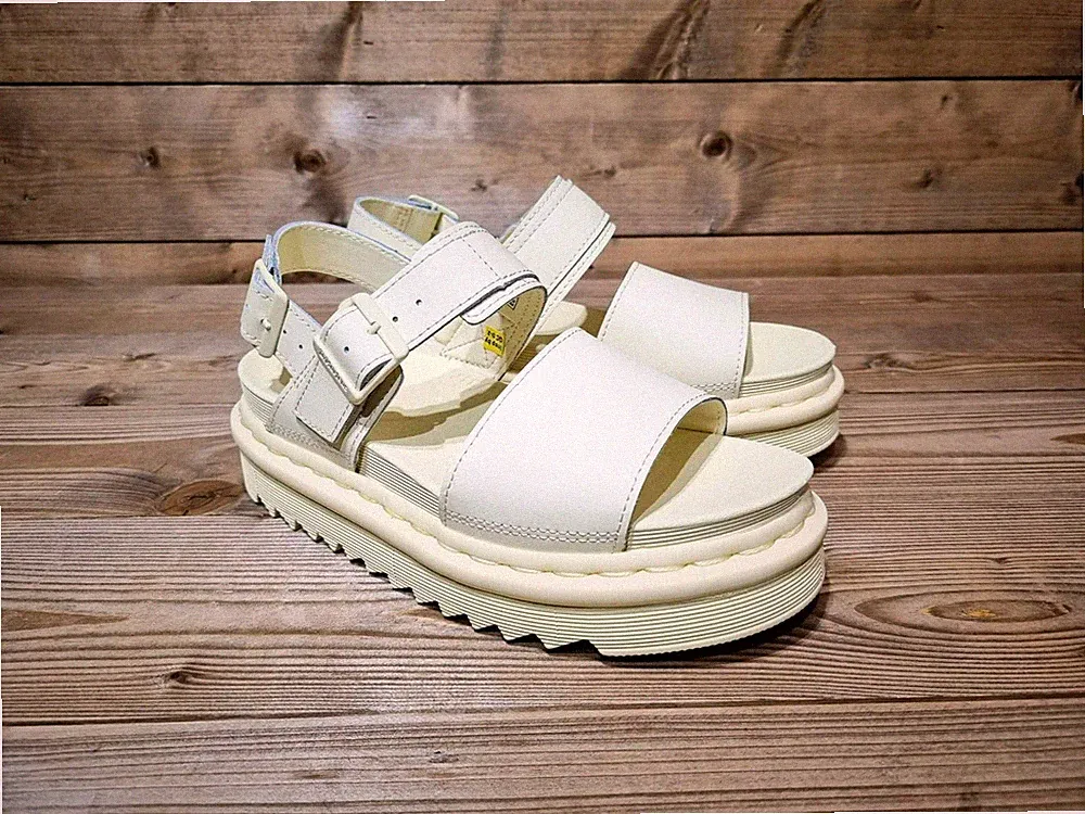 Dr. Martens Voss Lederriemen klobige Plateau Sandalen creme/gelb UVP 100£