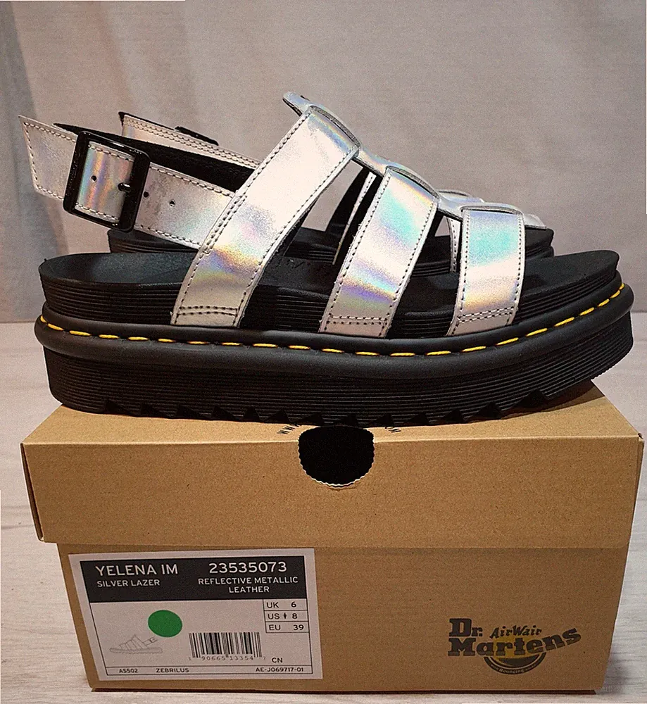 DR. MARTENS YELENA SILVER ORIGINAL UND NEU Plateau Sandalen silber Gr. 39