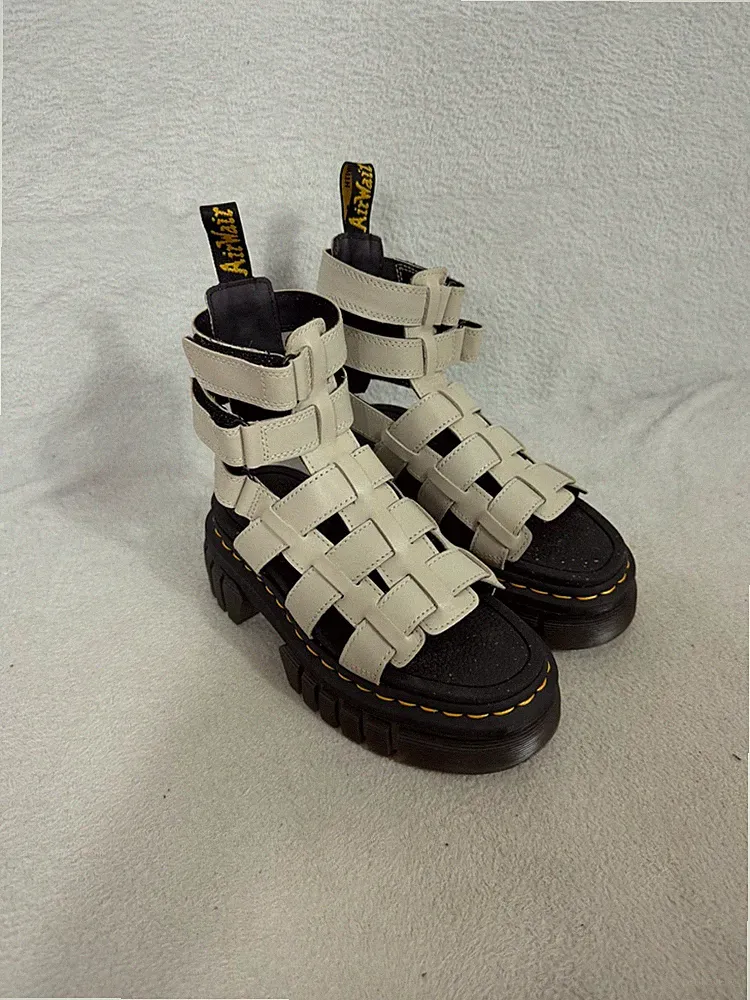Dr. Martins Damen-Plateausandalen Cobblestone Grey Nappa Ricki Gladiator UK3