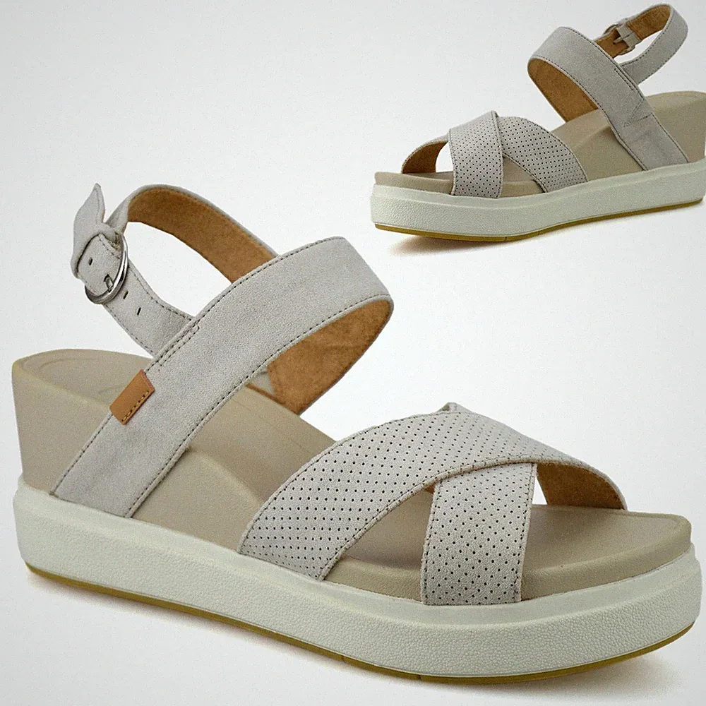 Dr. Scholls Damenschuhe mittelhoher Keilabsatz Plateau Freizeit Riemen Sommer-Sandalen Größe
