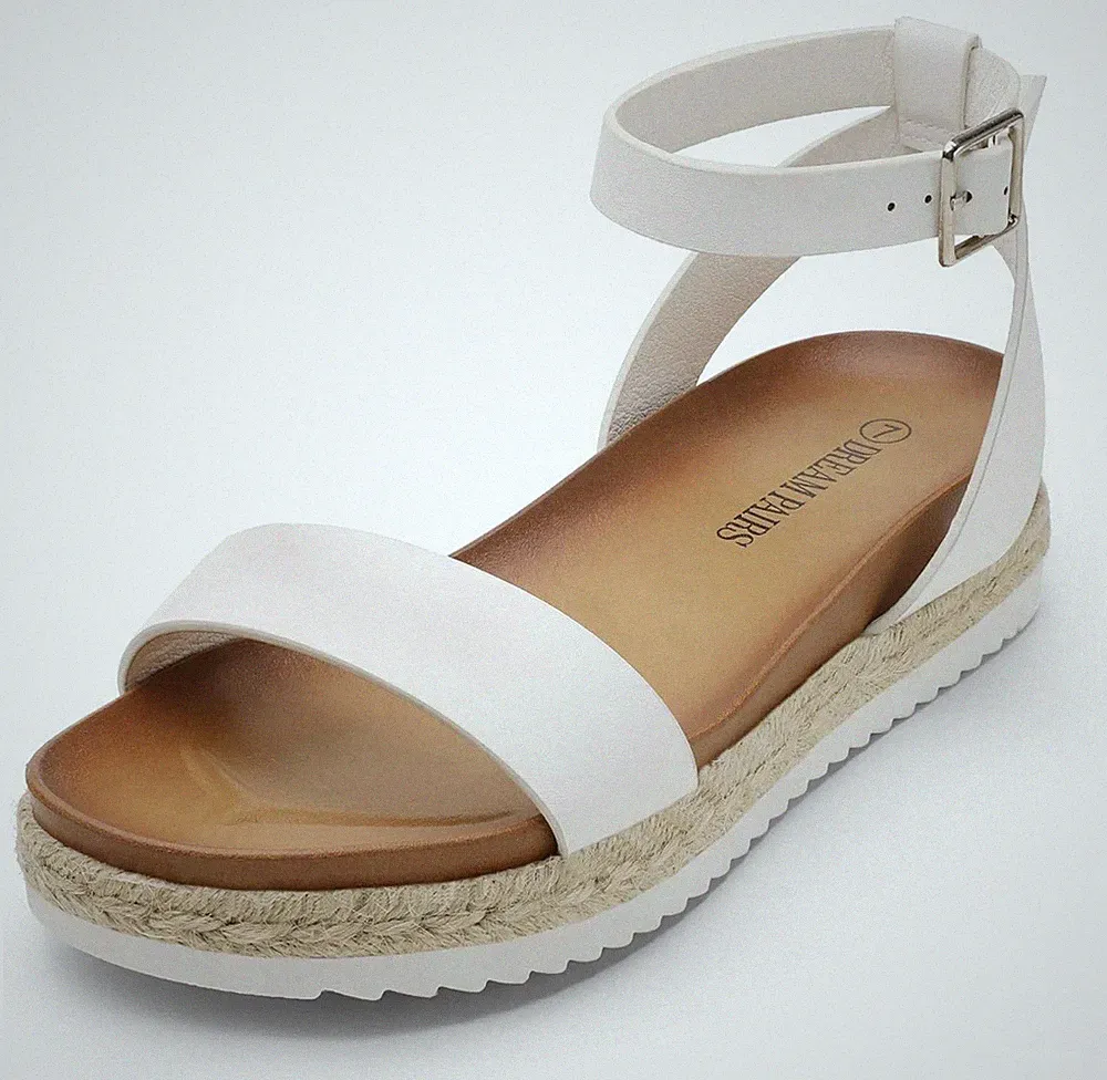 Dream Pair Damen-Espadrille offene Zehenpartie Knöchelriemen Plateau Schnalle Sandale UK7,5