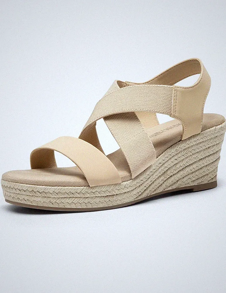 Dream Pair Damen Plateau Espadrilles Keilabsatz Sandalen Slipper Gummizug UK 7 Nude