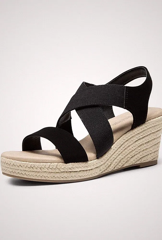 Dream Pair Damen-Plateausandalen Espadrilles Keilabsatz Slipper Gummizug UK 8 schwarz