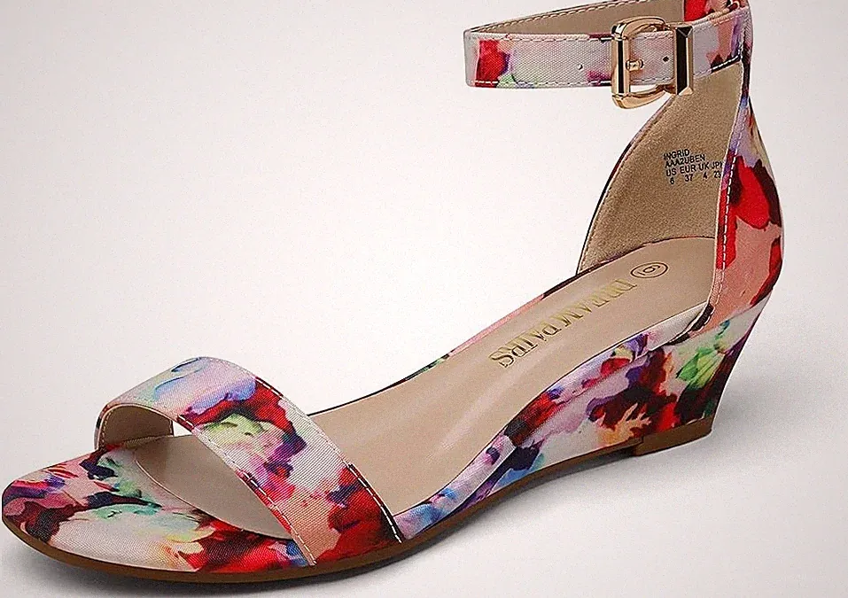 Dream Pairs Damen-Sandalen Ingrid Knöchelriemen niedriger Keilabsatz Blumenmuster Größe 6,5 UK