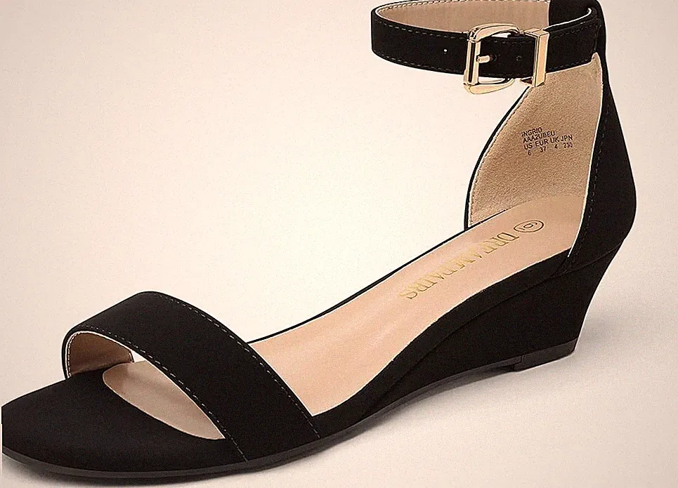 DREAM PAIRS Damen-Sandalen INGRID Knöchelriemen niedriger Keilabsatz schwarz Nubukleder