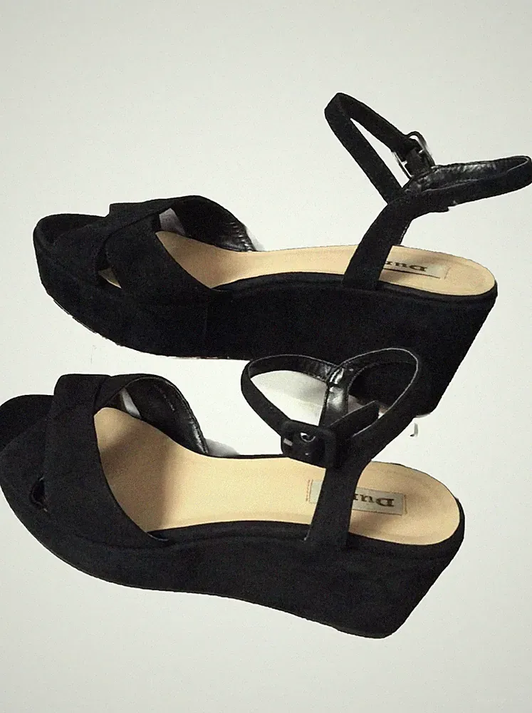 Dune Espadrille Flatform Sandalen Schuhe 7UK 40EU Damen schwarz Wildleder bequem