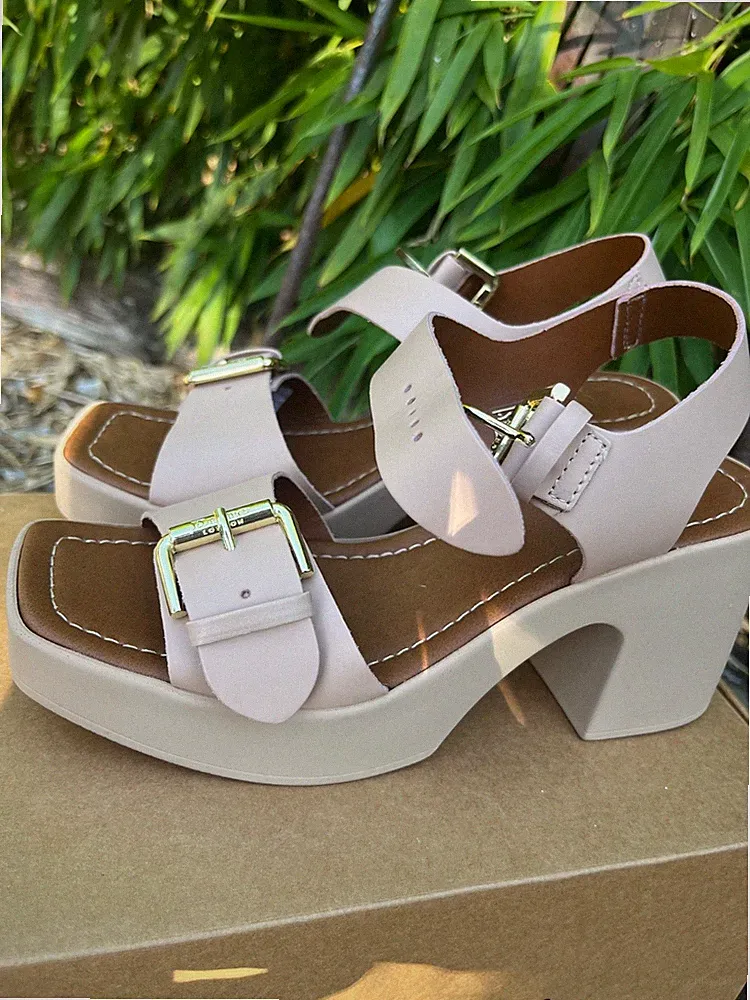Dune London Jennies Rouge Leder Plateau Sandalen Größe 4