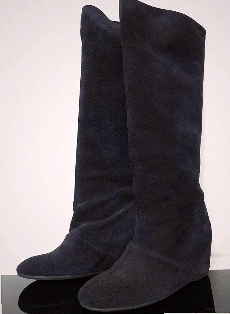 Dunkelblaue Stiefel Gr.39 mit Keilabsatz Veloursleder von Alba Moda 2 x getragen