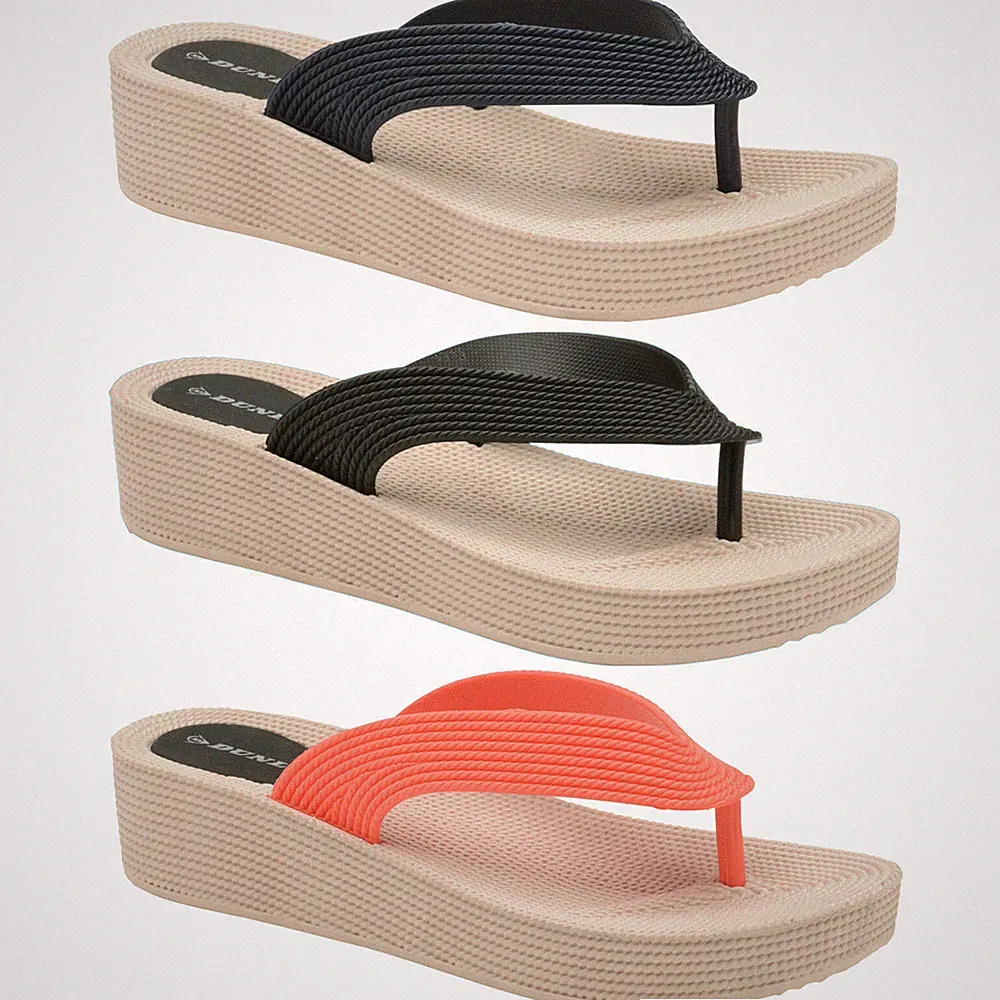 Dunlop DAMEN-FLIP-FLOPS PLATEAU KEILABSATZ SANDALEN STRAND POOL ZEHENSTEG SCHUHE