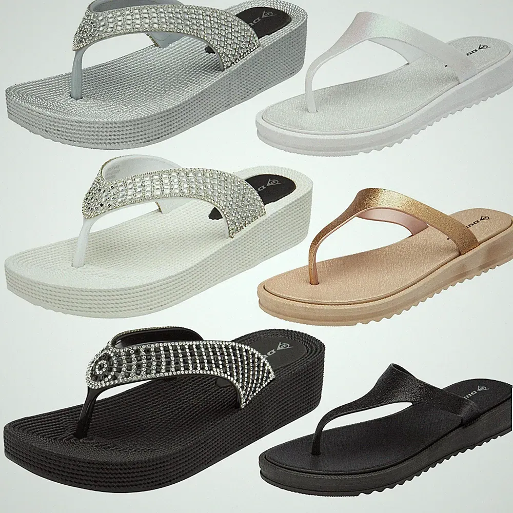 Dunlop Damen-Slipper mit niedrigem Keilabsatz Flip-Flops? Bequeme Sommer Strand Sandalen