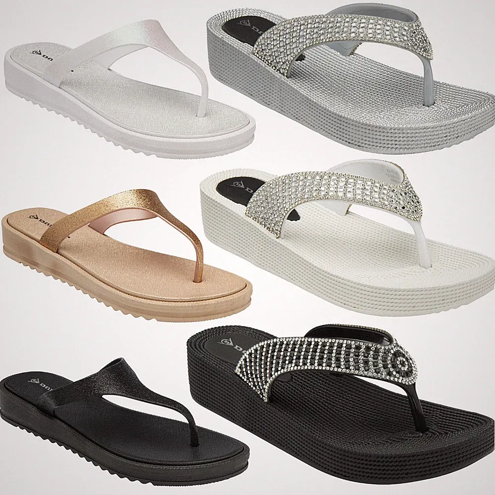 Dunlop Damen Sommer Flip Flops – niedriger Keilabsatz, gepolstert, einfaches Slipper Design