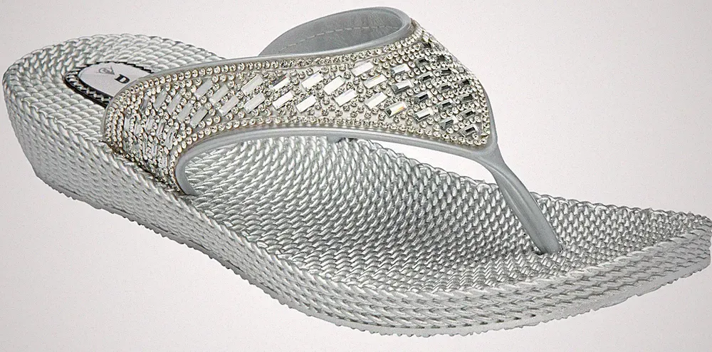 Dunlop Damen Sommer Sandalen bequem niedriger Keilabsatz Diamanten Anlass Flip Flops