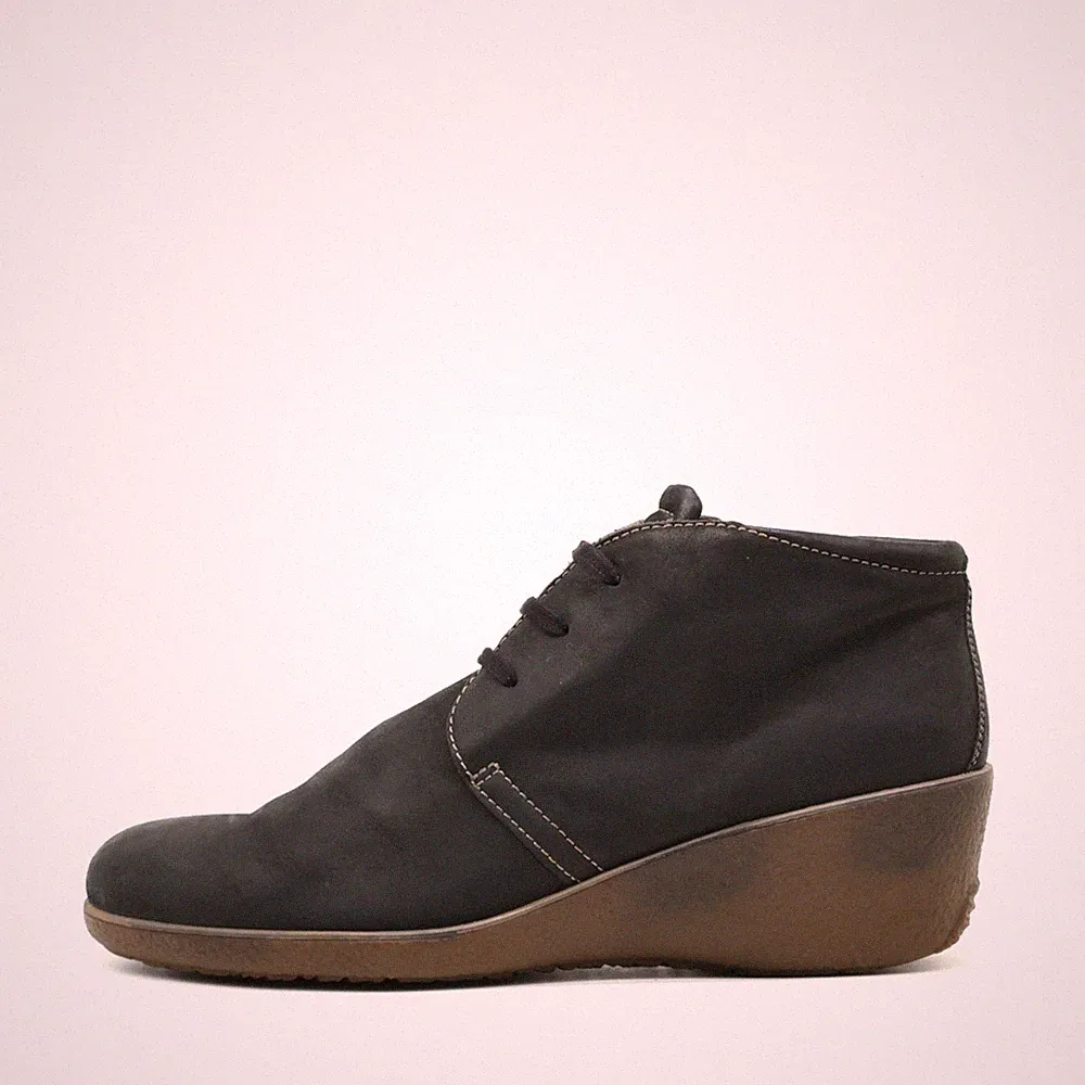 ECCO Damen bequem Keilabsatz Stiefeletten Stiefelette Schwarz Sohle Casual EU 42