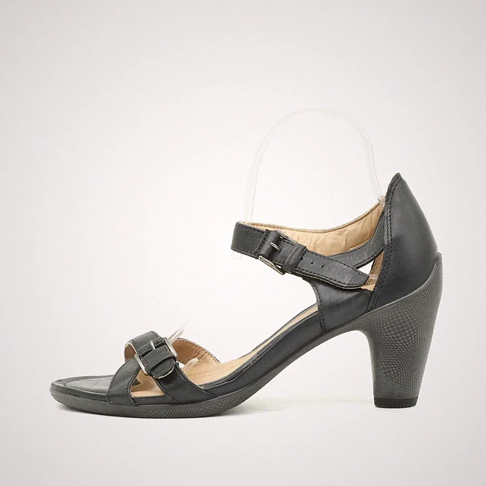 ECCO Damen EU 40 Keilabsatz Sandalette Schwarz Verstellbare Schnalle Comfort