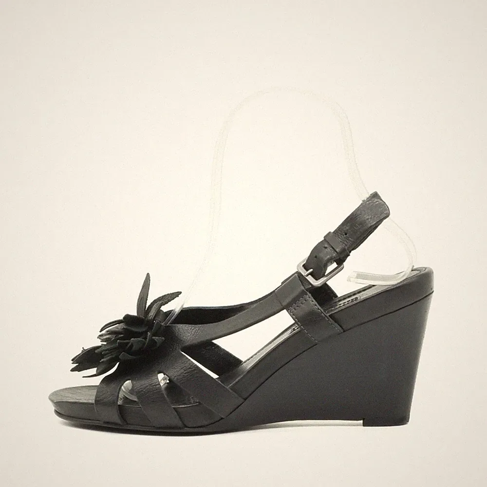 ECCO Damen Sandale EU 36 Keilabsatz Blume Schwarz Bequem Atmungsaktiv Komfort