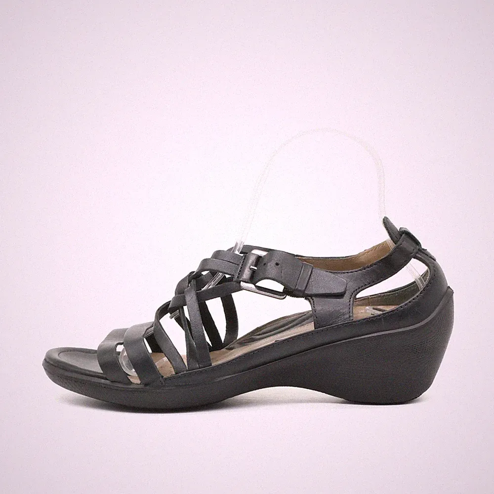 Ecco Damen Sandale EU 40 Schwarz Leder Komfort Riemchensandalen