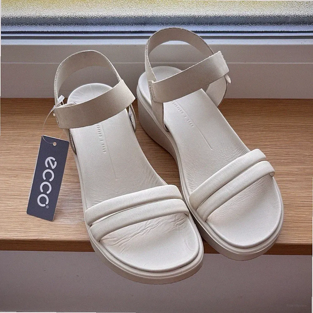 ECCO Damen Sandalen Riemchen Leder Beige EU 37 Keilabsatz Mittel Klett