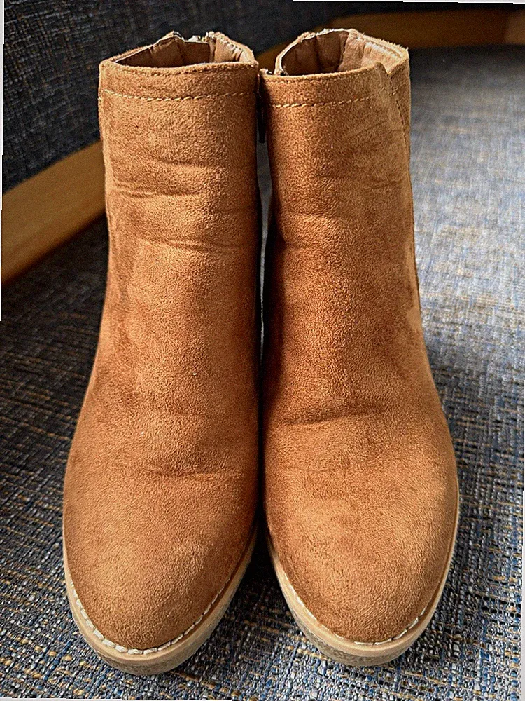 Ecco Damen Stiefeletten Braun Wildleder Velours Keilabsatz mittel Reißverschluss