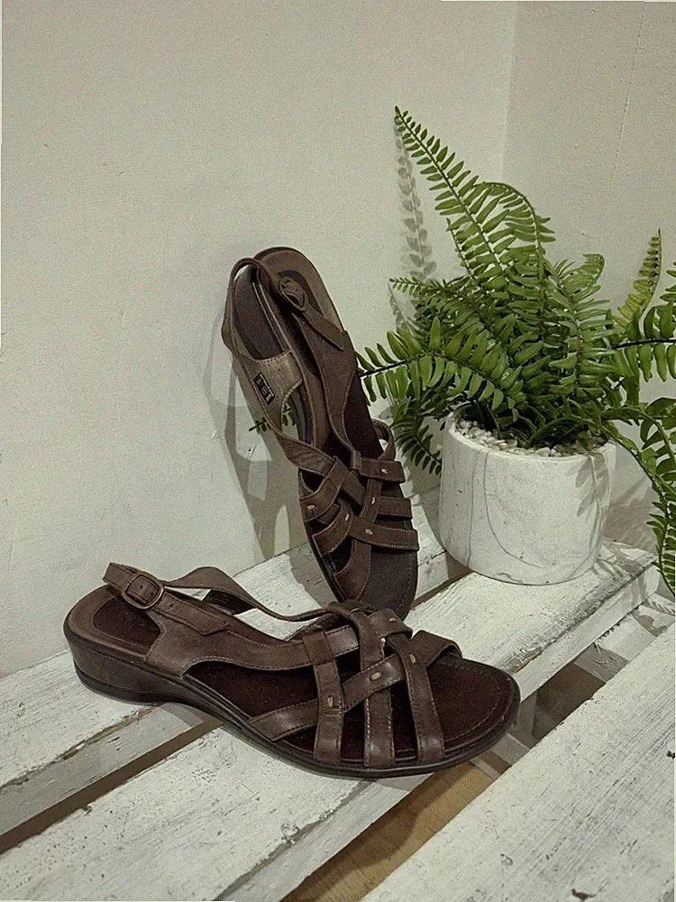 ECCO hellbraune Leder Slingback Low Wedge offene Riemchen Sandalen Gr. 42 UK 8