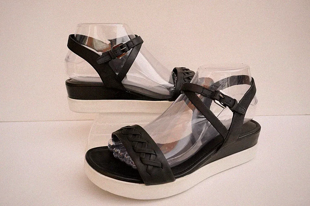 ECCO "TOUCH BRAIDED PLATEAU" SCHWARZE LEDER/LEDER GEFÜTTERTE SANDALEN UK 5/38 UVP 79£