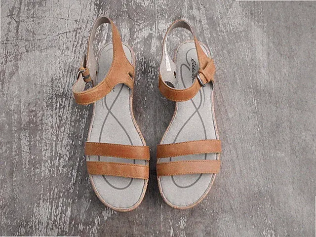 Eddie Bauer Sandalen Wedges "Kara" Keilabsatz Leder Kork cognac braun GR. 41 NEU