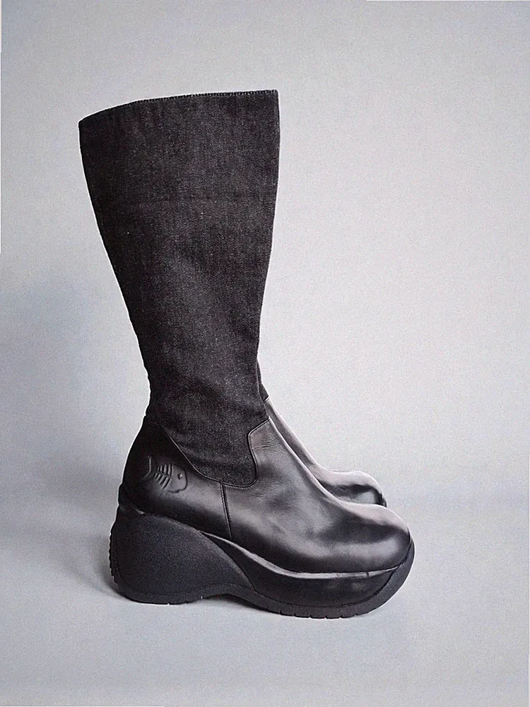 Einzigartige Fishbone Stiefel aus den 2000- Original Y2K! Leder +Denim G.39