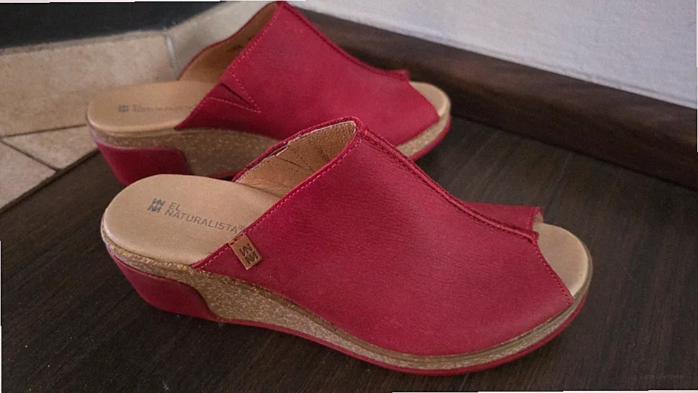 EL NATURALISTA Damen Plateau Pantoletten Sandalen Gr. 37 Rot Leder Keilabsatz