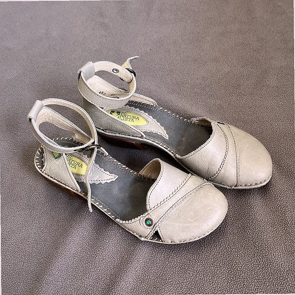 El Naturalista Riemchen Sandalen Echt Leder Grau 40 Block Keil Absatz nachhaltig